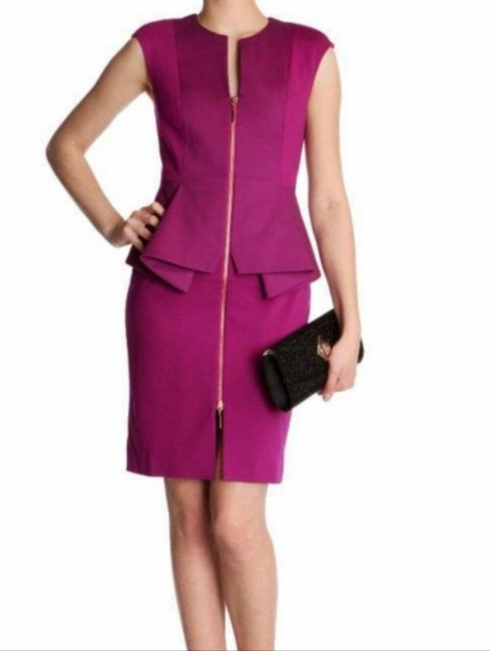 Ted Baker magenta peplum "Jamthun" dress Sz 6
